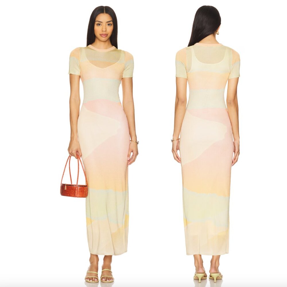 NEW Auteur Studio Vera Maxi Dress Seawindow Print Pastel Green Tee Shirt Dress